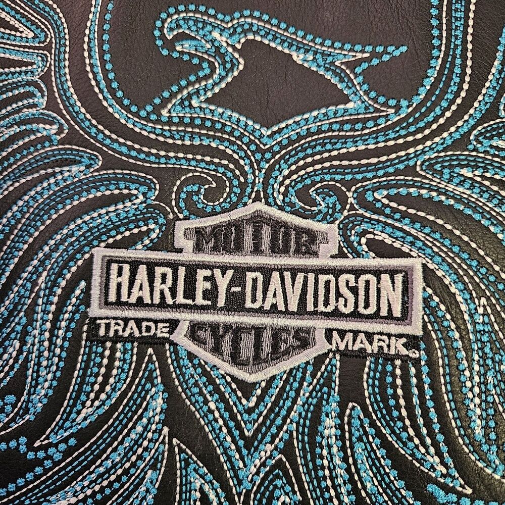 Harley-Davidson ARABELLE Leather Jacket Black Teal 97173-07VW Y2K Unworn Rare - Picture 4 of 15